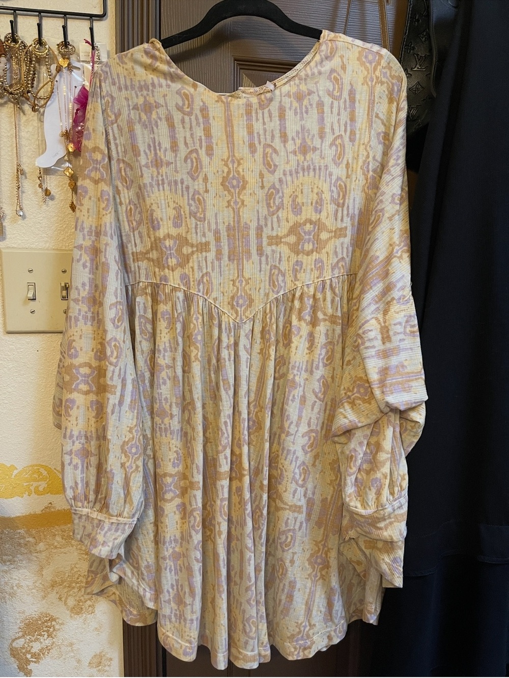Free People Pale Mauve and Mustard Printed Babydoll Top